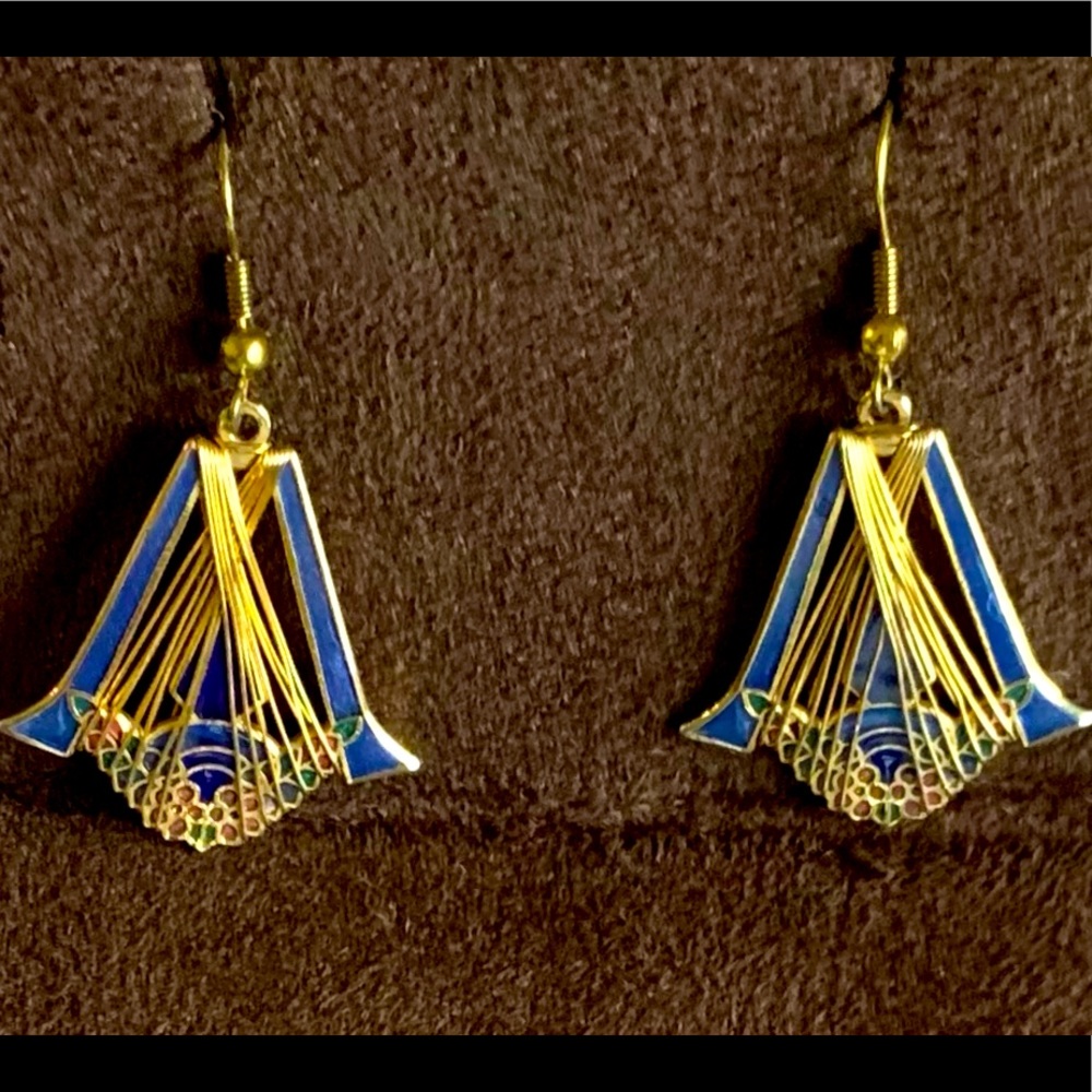 Cloisonné Wire Wrapped Art Deco Earrings 1970’s